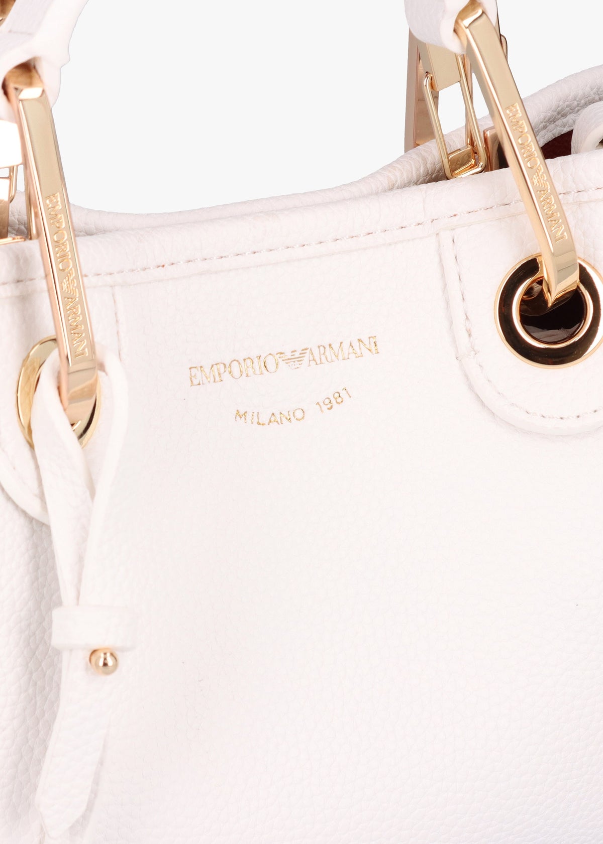 White Pebbled Logo Strap Tote Bag