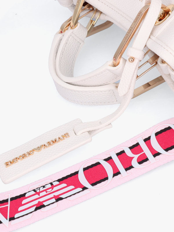 White Pebbled Logo Strap Tote Bag