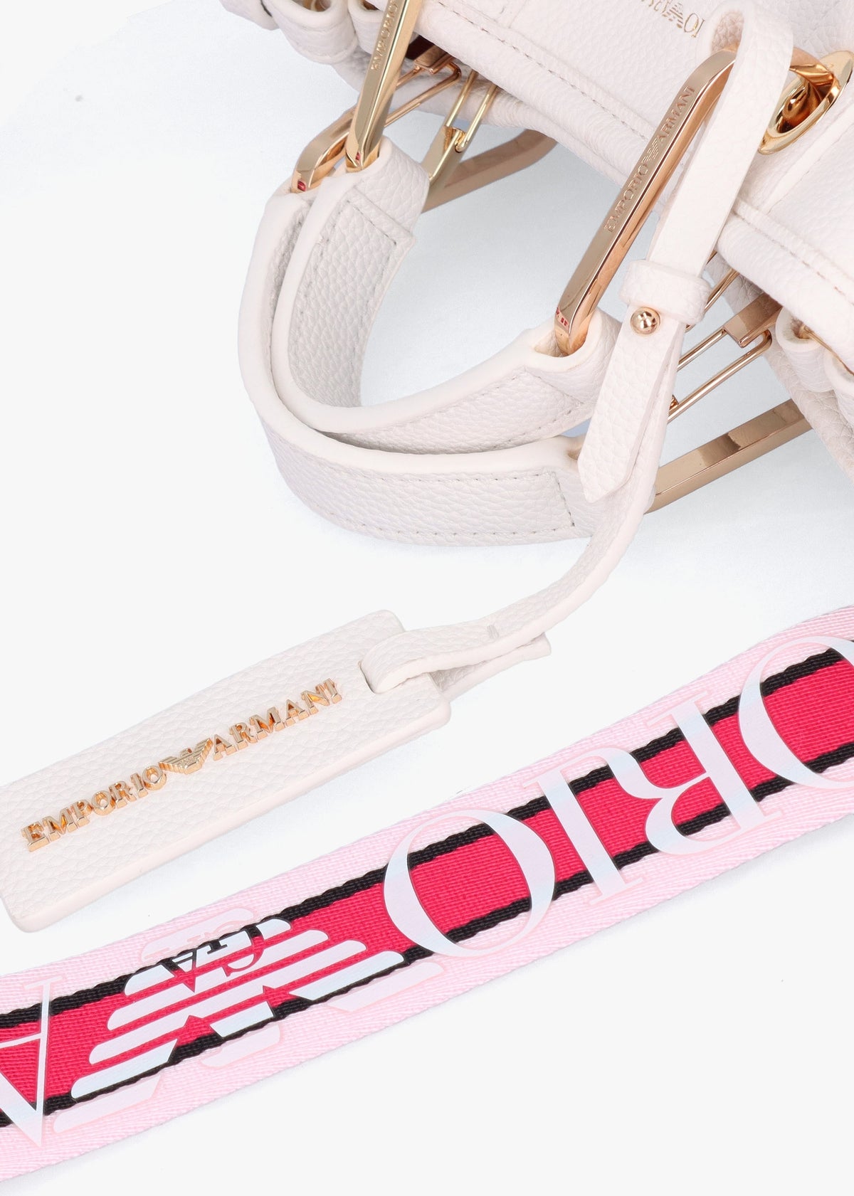 White Pebbled Logo Strap Tote Bag