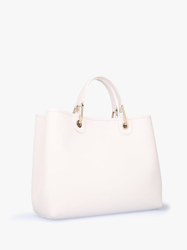 White Pebbled Shopper With Pouch