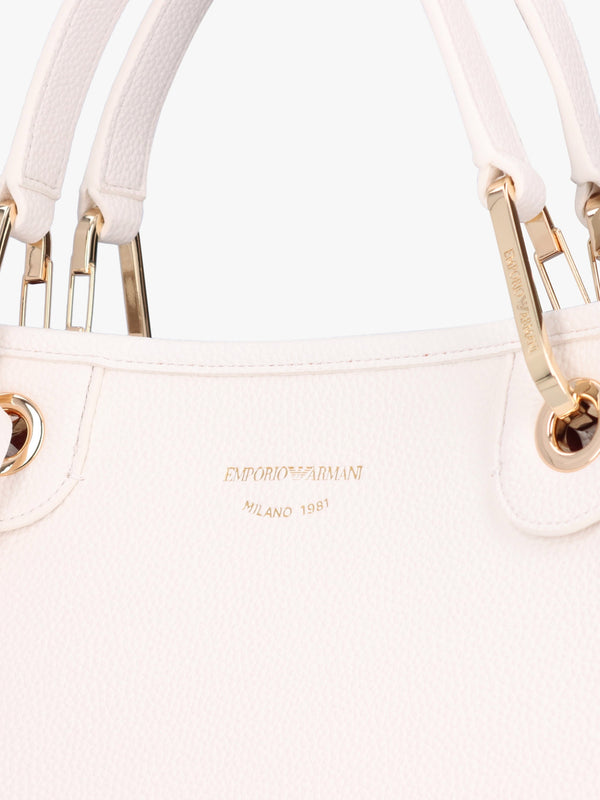 White Pebbled Shopper With Pouch