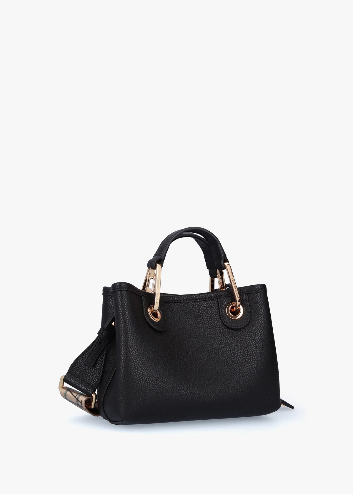 Black Pebbled Logo Strap Tote Bag