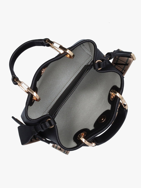 Black Pebbled Logo Strap Tote Bag