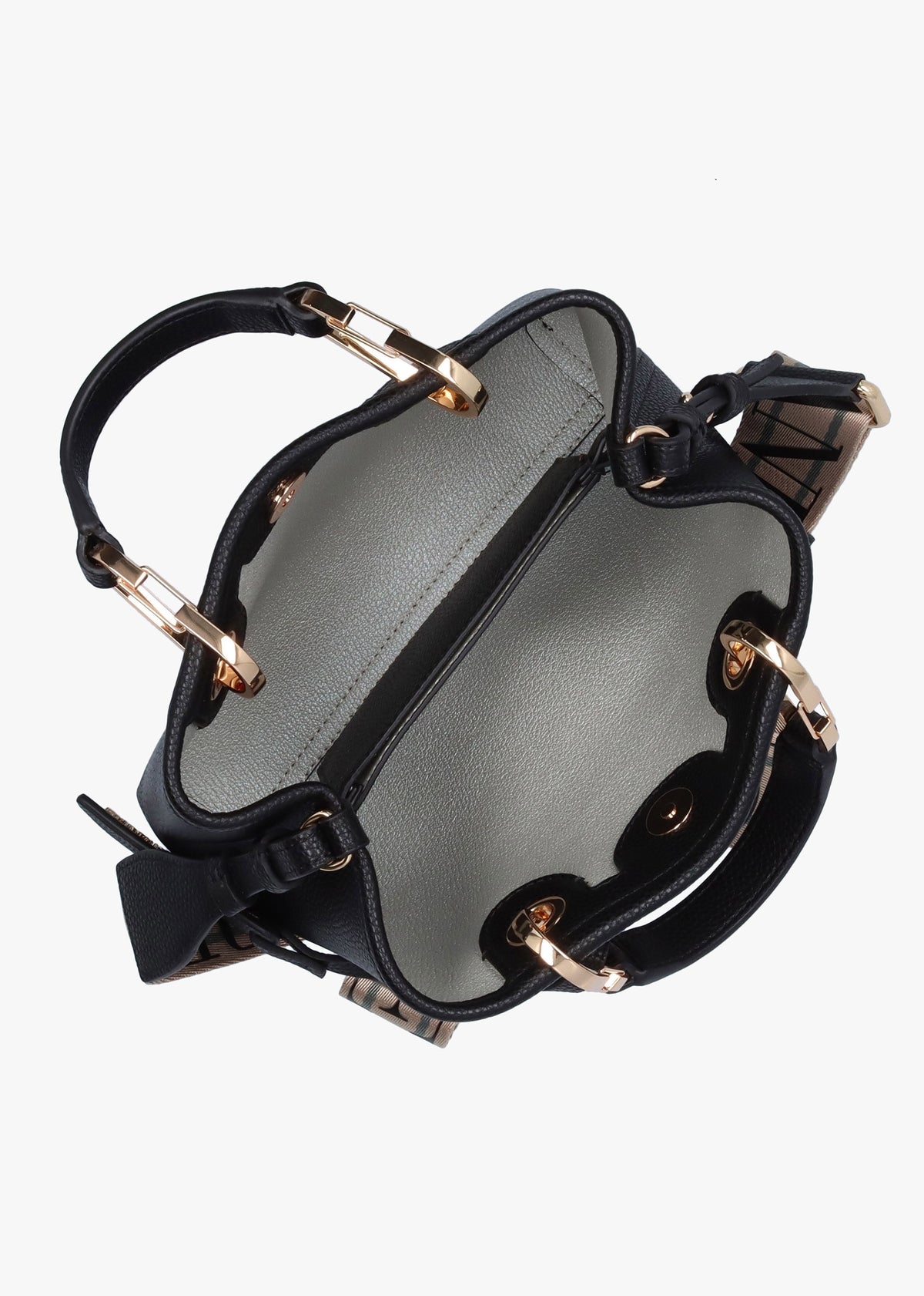 Black Pebbled Logo Strap Tote Bag