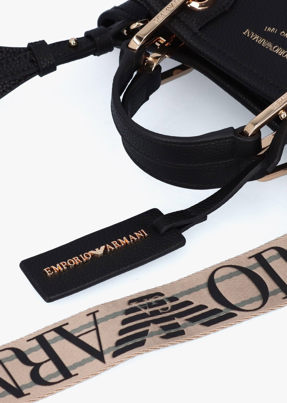 Black Pebbled Logo Strap Tote Bag