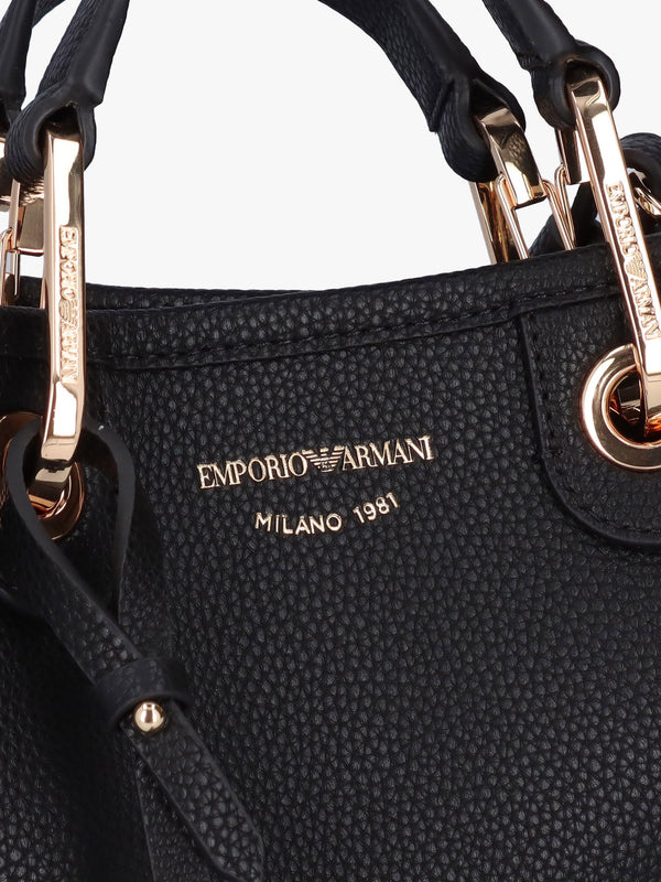 Black Pebbled Logo Strap Tote Bag