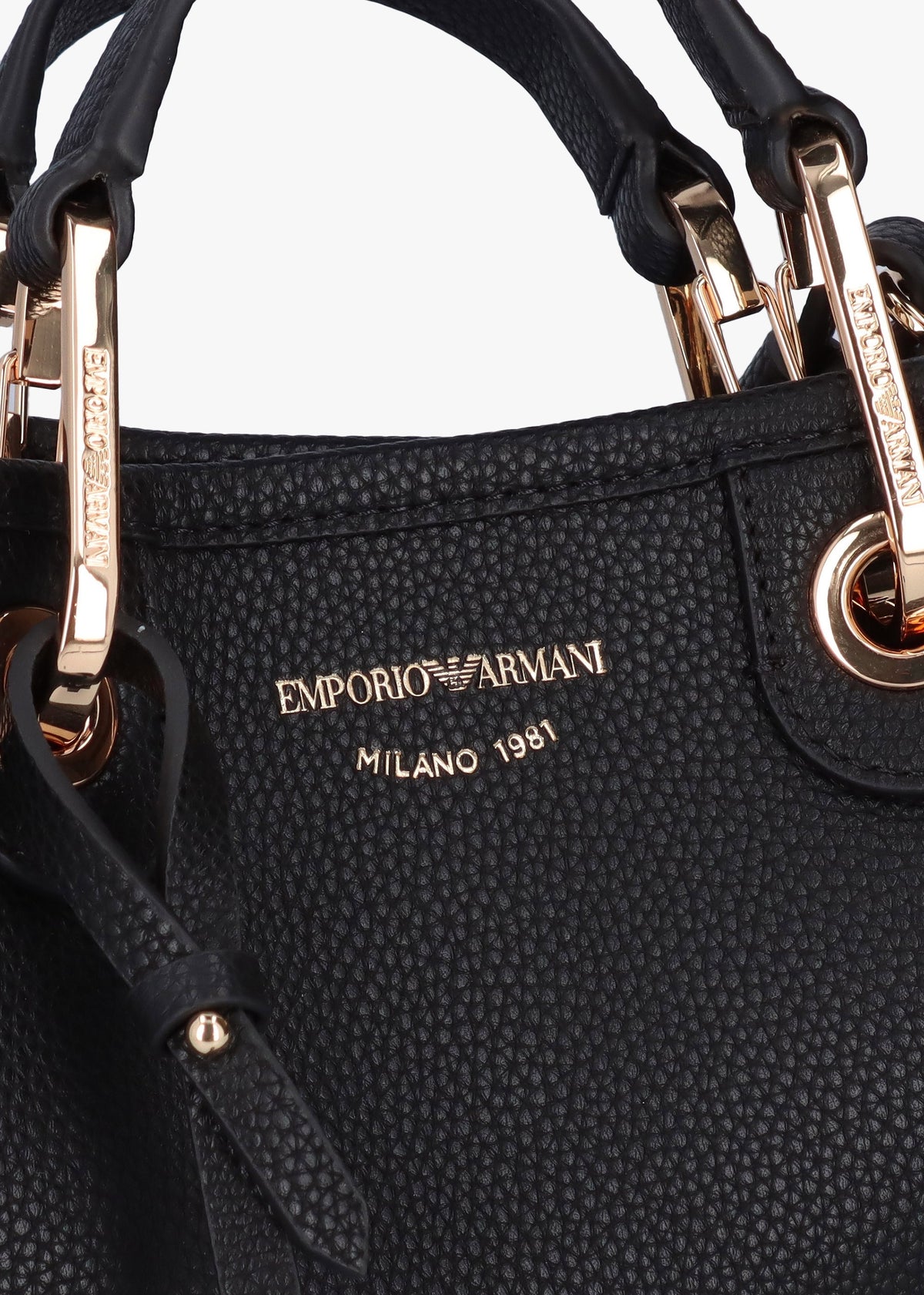 Black Pebbled Logo Strap Tote Bag