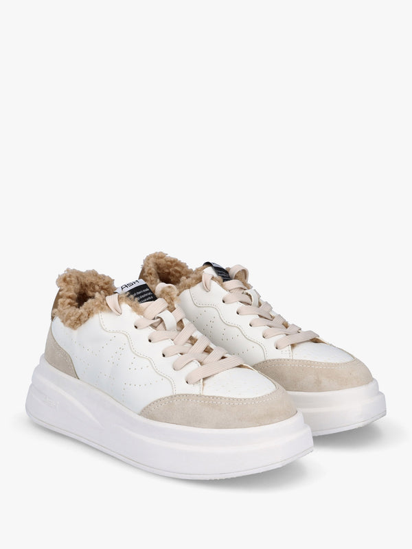 Impuls Fur Eco Shell White Golden Brown Chromefree Leather Platform Trainers