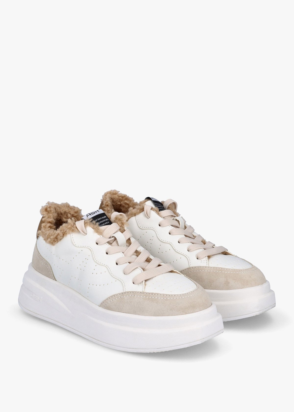 Impuls Fur Eco Shell White Golden Brown Chromefree Leather Platform Trainers