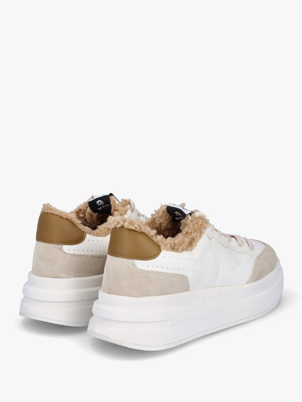 Impuls Fur Eco Shell White Golden Brown Chromefree Leather Platform Trainers