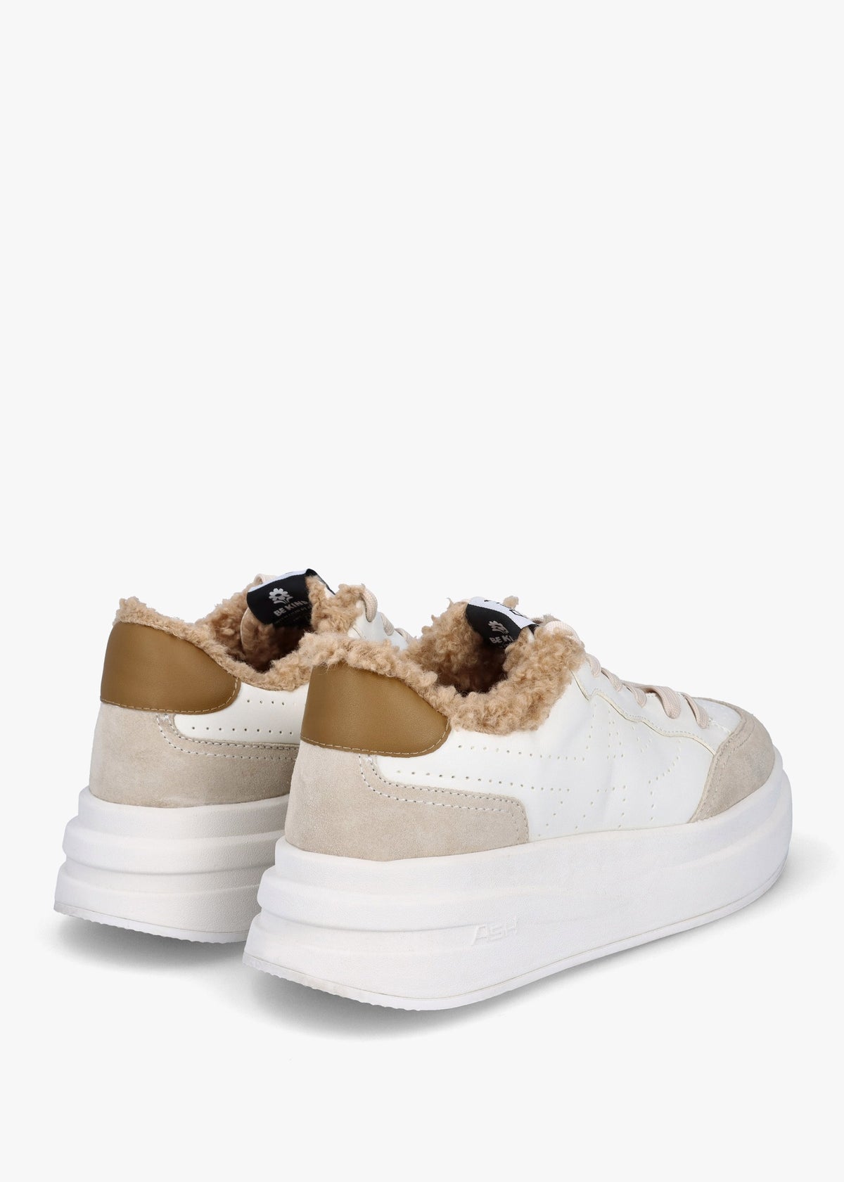 Impuls Fur Eco Shell White Golden Brown Chromefree Leather Platform Trainers