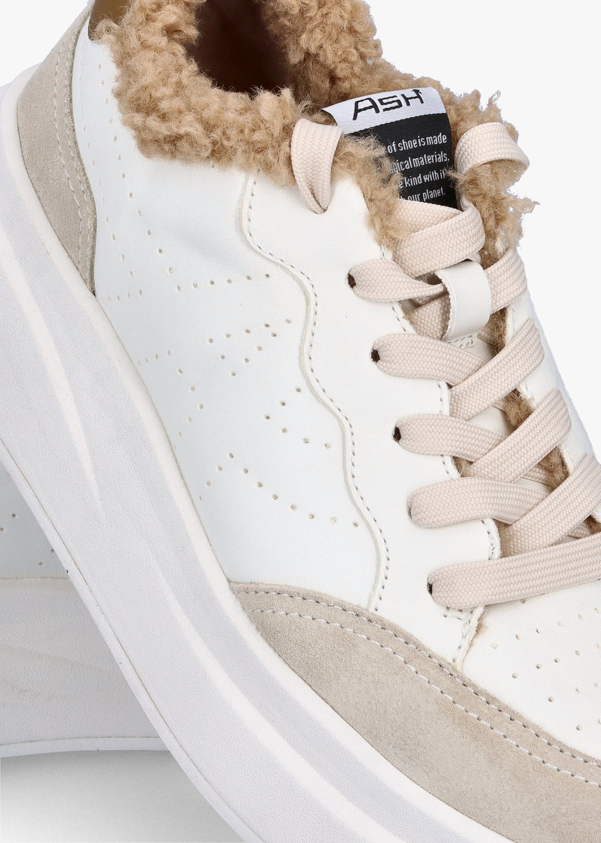 Impuls Fur Eco Shell White Golden Brown Chromefree Leather Platform Trainers