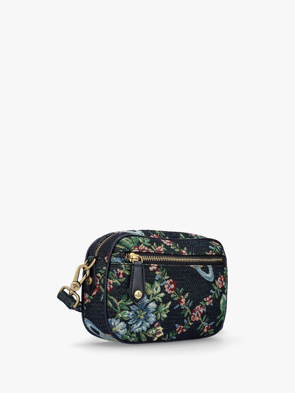 Anna Vegan Black Trellis Tapestry Camera Bag