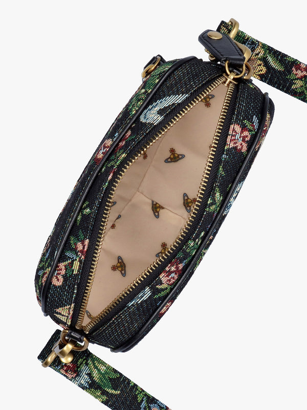 Anna Vegan Black Trellis Tapestry Camera Bag