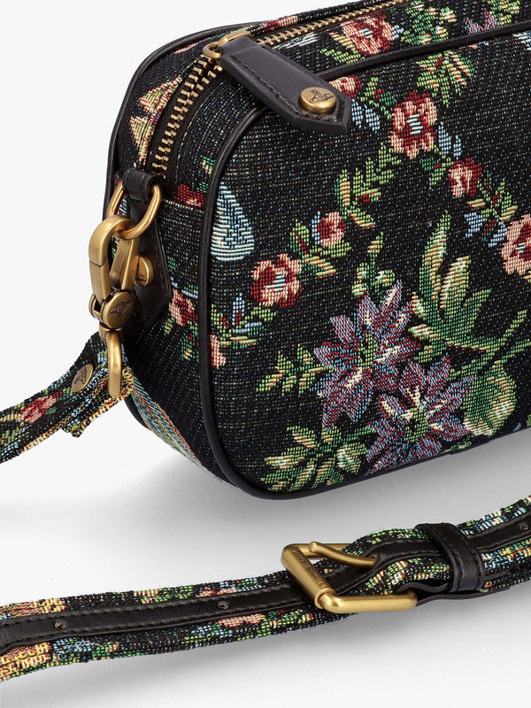 Anna Vegan Black Trellis Tapestry Camera Bag