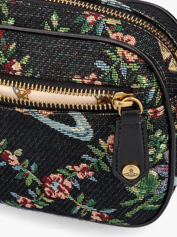 Anna Vegan Black Trellis Tapestry Camera Bag