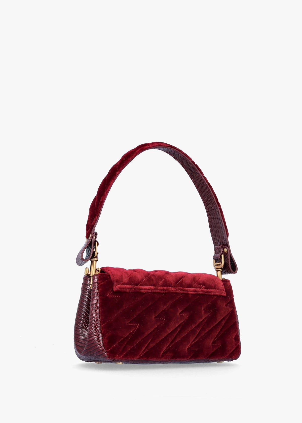 Hazel Small Burgundy Cotton Velvet Quilted Shoulder Bag