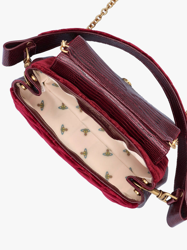 Hazel Small Burgundy Cotton Velvet Quilted Shoulder Bag