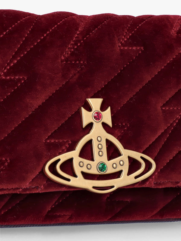 Hazel Small Burgundy Cotton Velvet Quilted Shoulder Bag