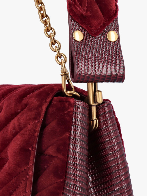 Hazel Small Burgundy Cotton Velvet Quilted Shoulder Bag