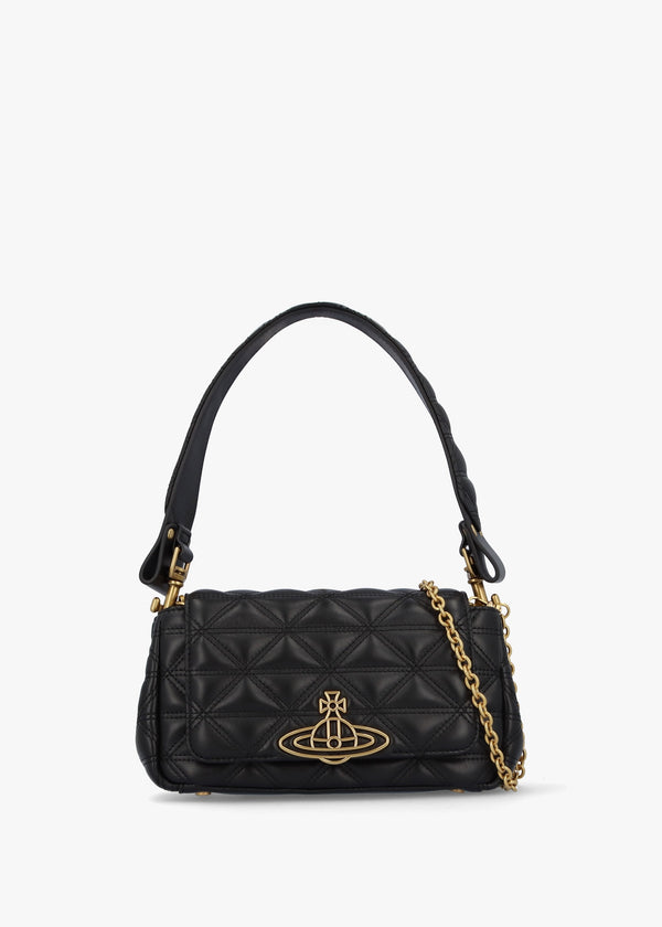 Hazel Medium Black Leather Quilted Shoulder Bag