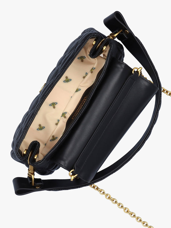 Hazel Medium Black Leather Quilted Shoulder Bag
