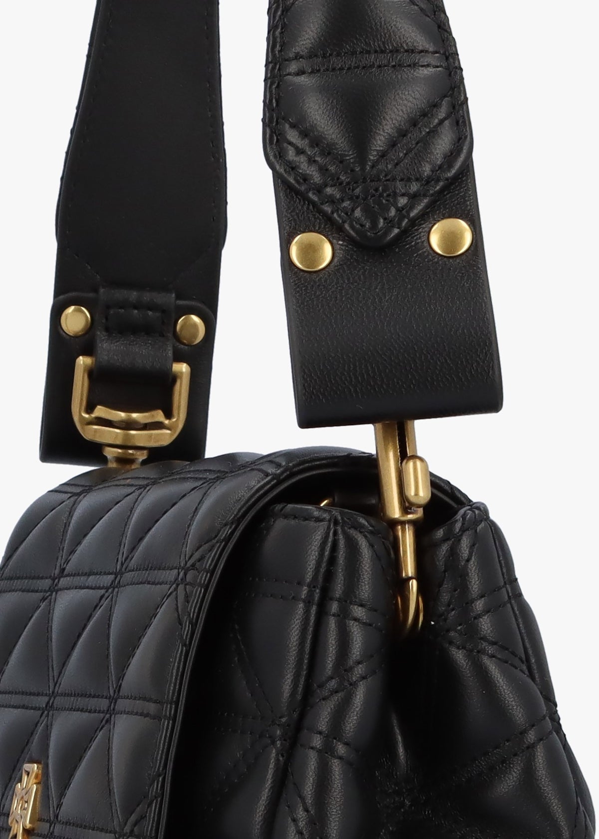 Hazel Medium Black Leather Quilted Shoulder Bag