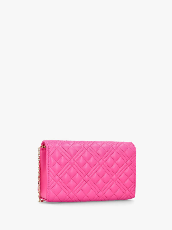 Diamond Quilt Flapover Fuxia Cross-Body Bag