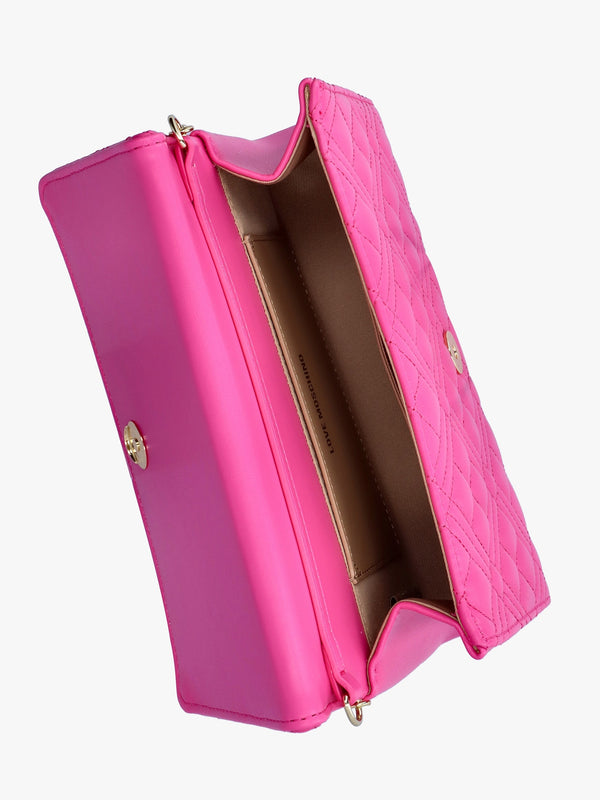 Diamond Quilt Flapover Fuxia Cross-Body Bag