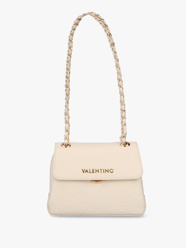 Relax Embossed Logo Ecru Flapover Shoulder Bag