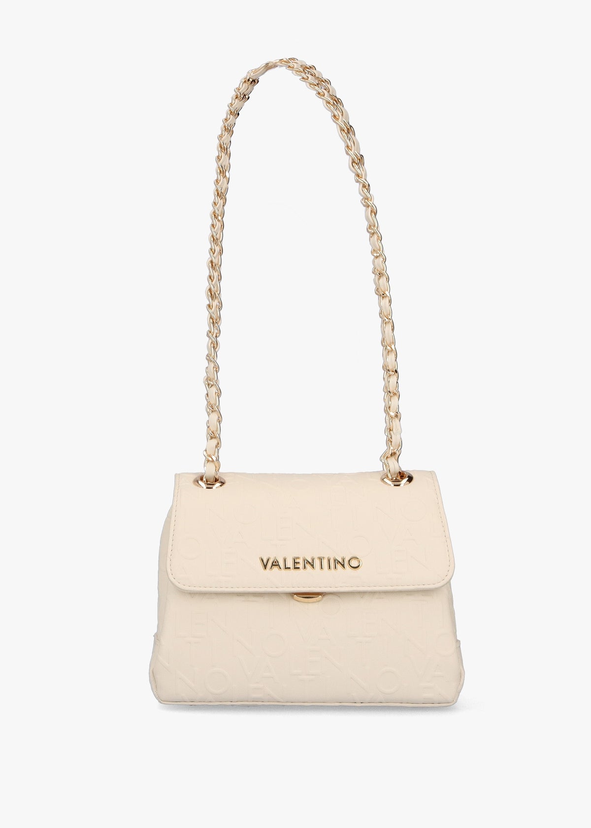 Relax Embossed Logo Ecru Flapover Shoulder Bag