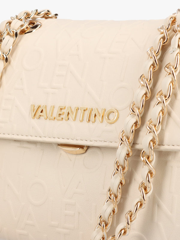 Relax Embossed Logo Ecru Flapover Shoulder Bag