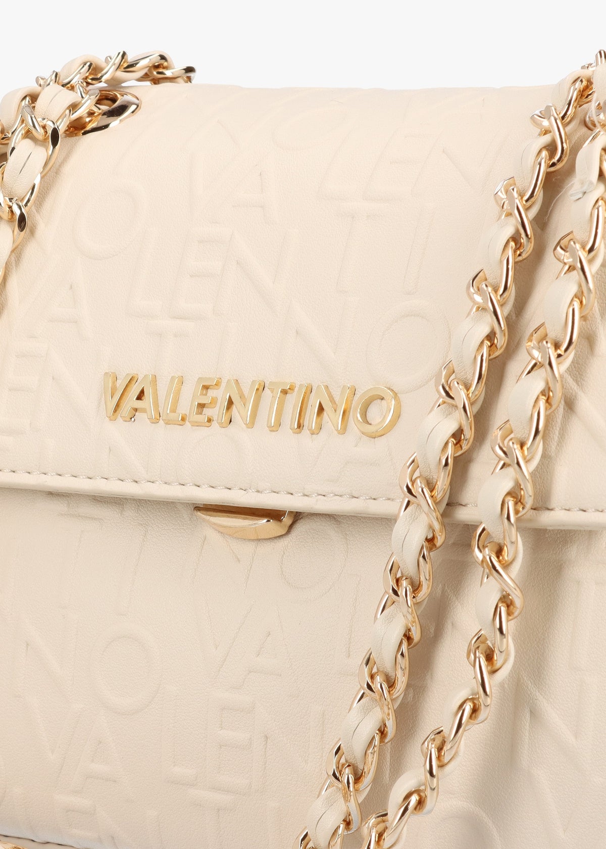 Relax Embossed Logo Ecru Flapover Shoulder Bag