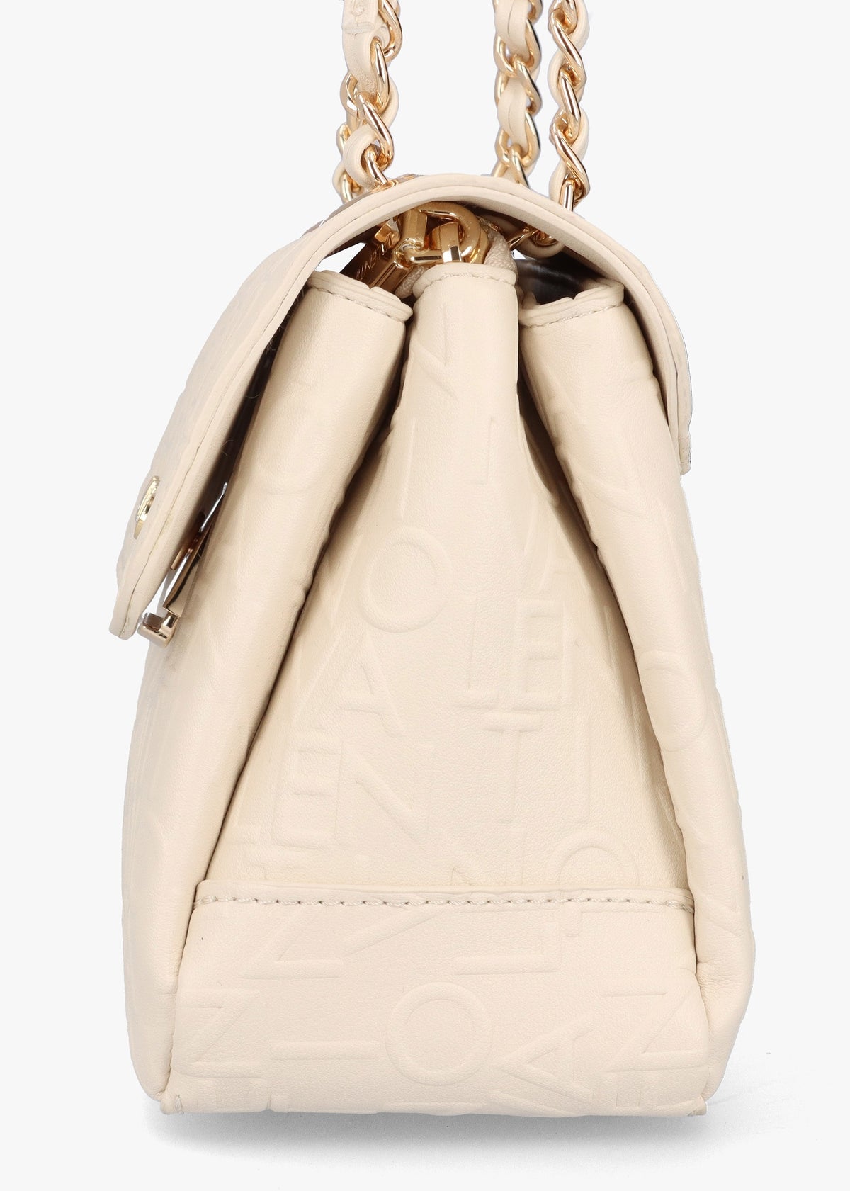 Relax Embossed Logo Ecru Flapover Shoulder Bag