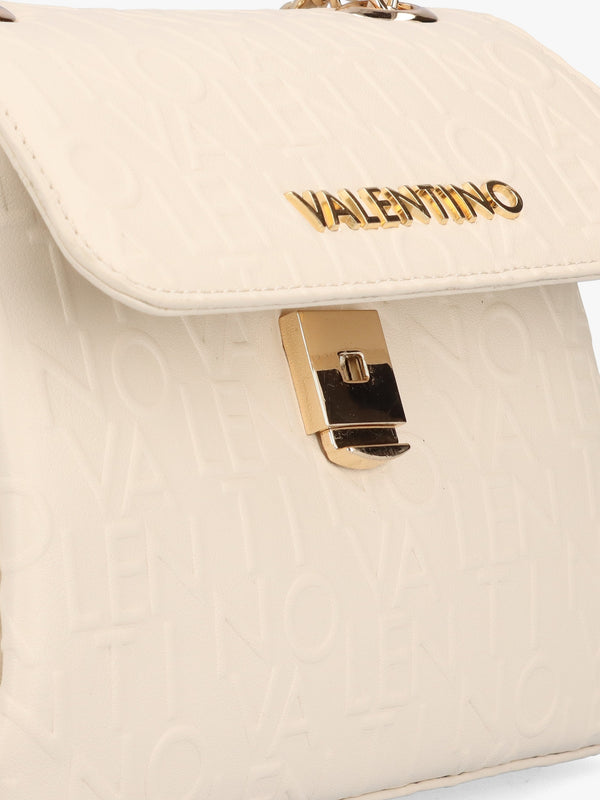 Relax Embossed Logo Ecru Flapover Shoulder Bag