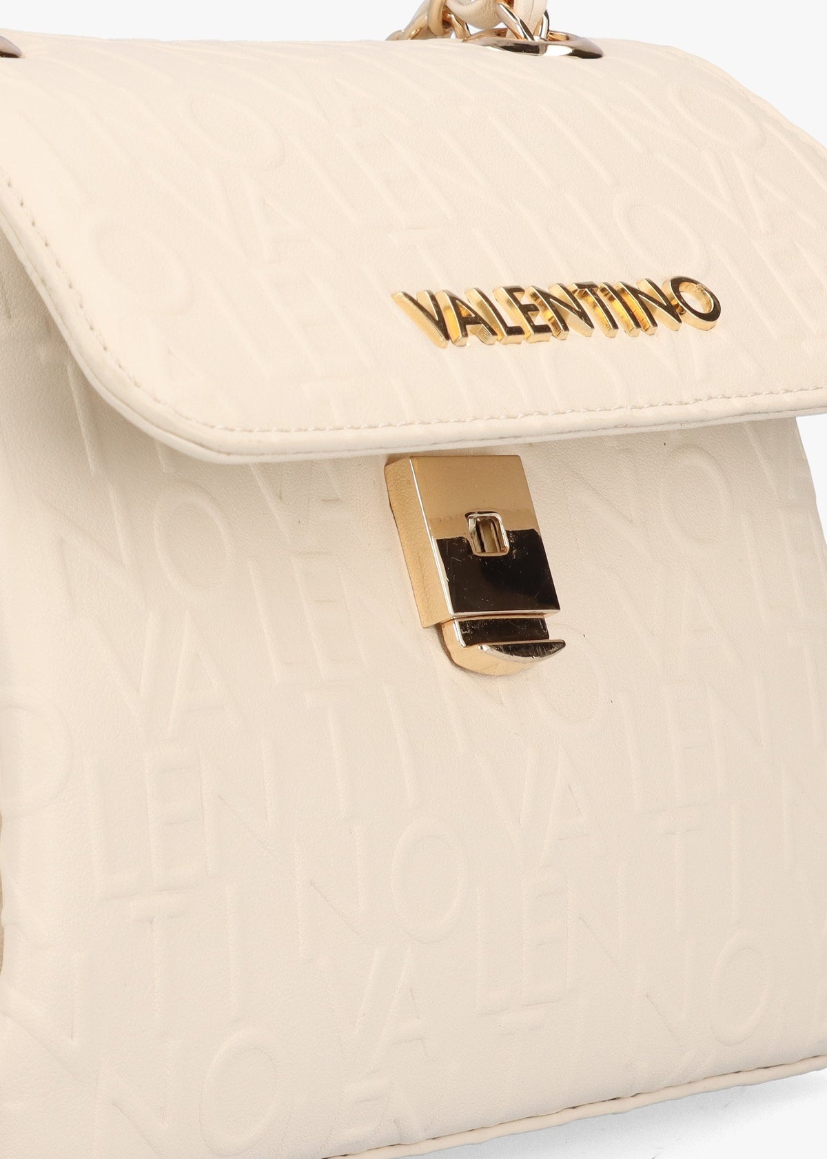 Relax Embossed Logo Ecru Flapover Shoulder Bag