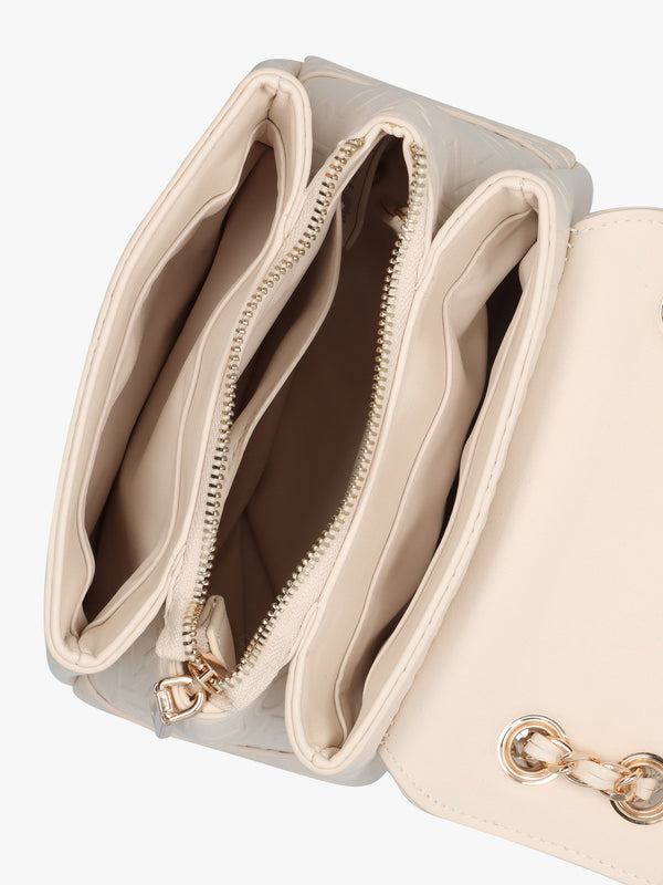 Relax Embossed Logo Ecru Flapover Shoulder Bag