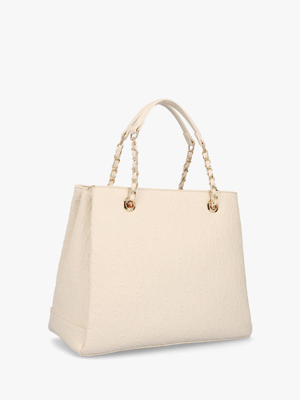 Relax Embossed Logo Ecru Chain Strap Shopper Bag