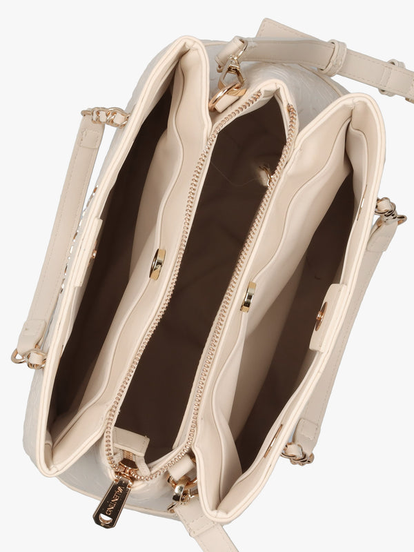 Relax Embossed Logo Ecru Chain Strap Shopper Bag