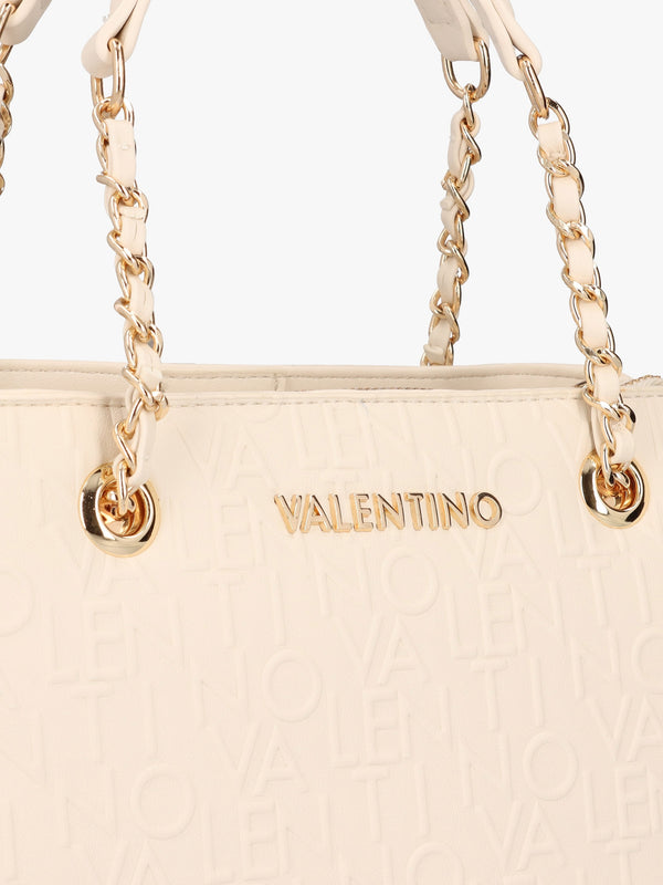 Relax Embossed Logo Ecru Chain Strap Shopper Bag