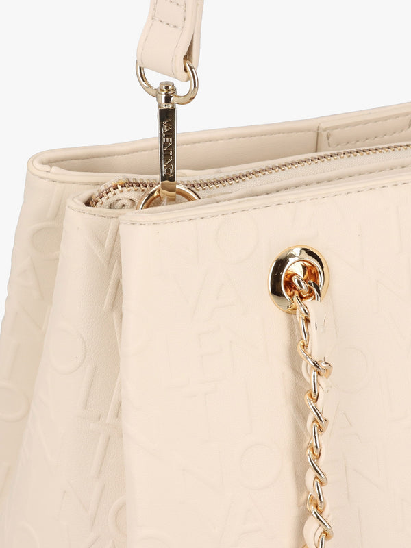 Relax Embossed Logo Ecru Chain Strap Shopper Bag