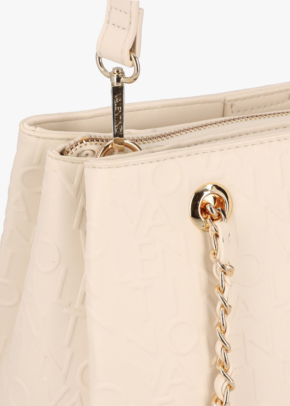 Relax Embossed Logo Ecru Chain Strap Shopper Bag