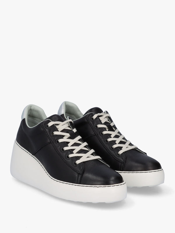 Delf Black Silver Leather Wedge Trainers