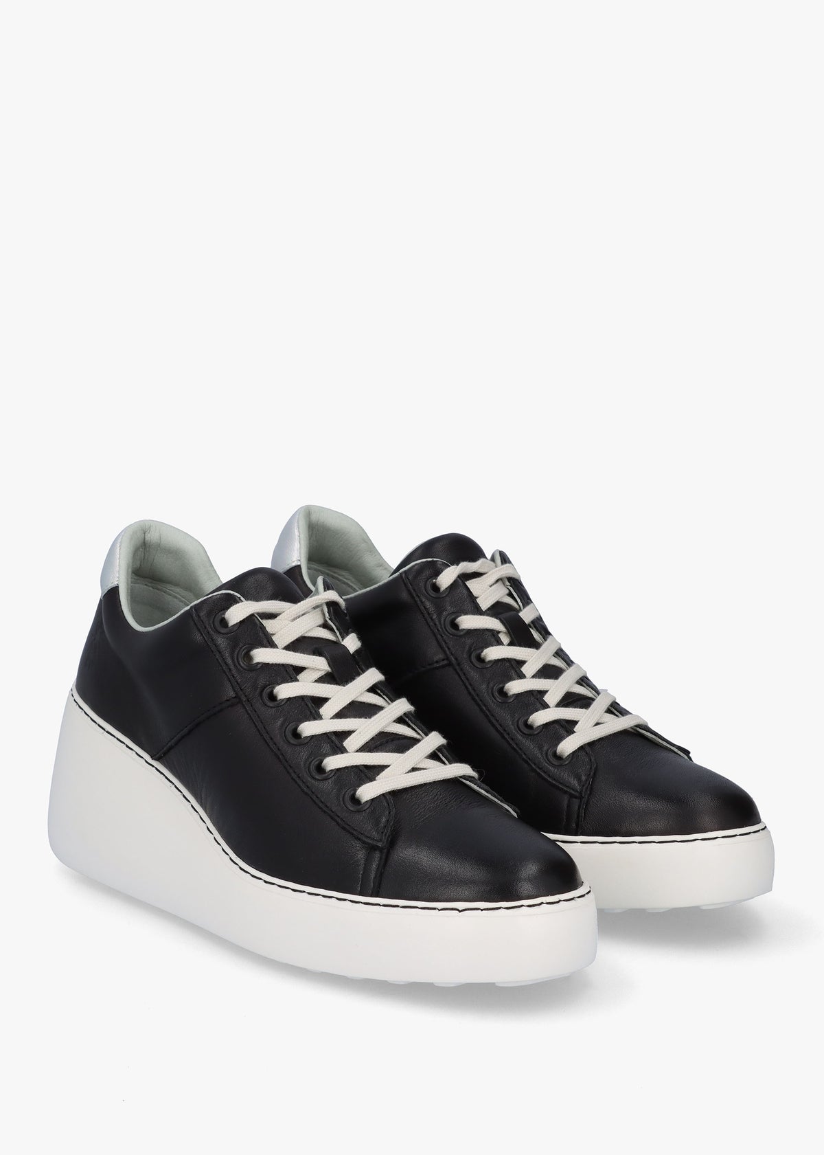 Delf Black Silver Leather Wedge Trainers