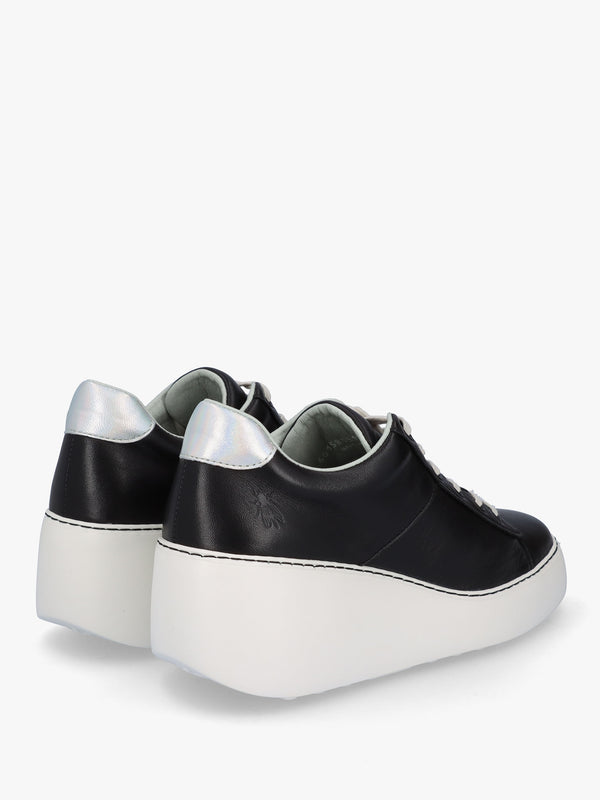 Delf Black Silver Leather Wedge Trainers