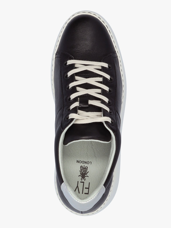 Delf Black Silver Leather Wedge Trainers