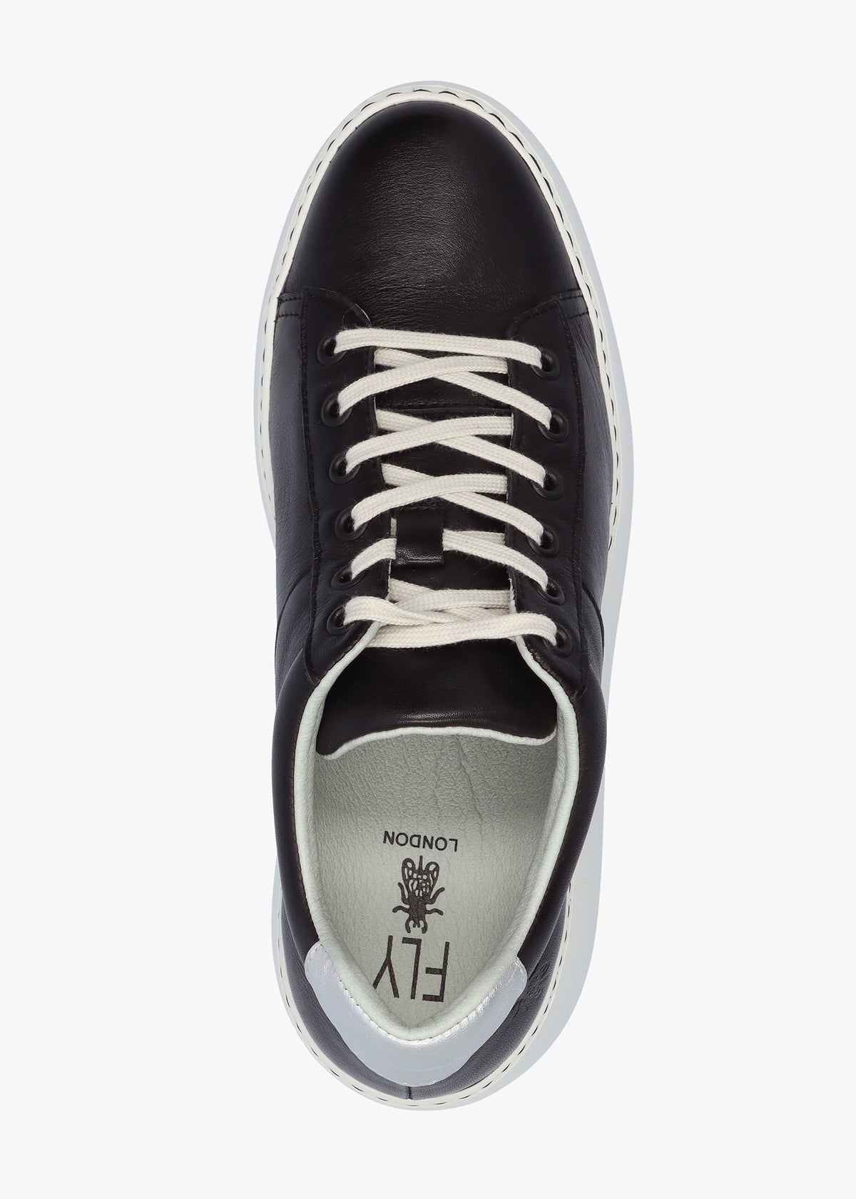 Delf Black Silver Leather Wedge Trainers
