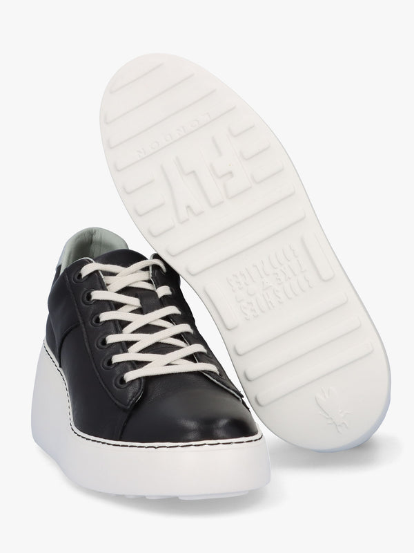 Delf Black Silver Leather Wedge Trainers