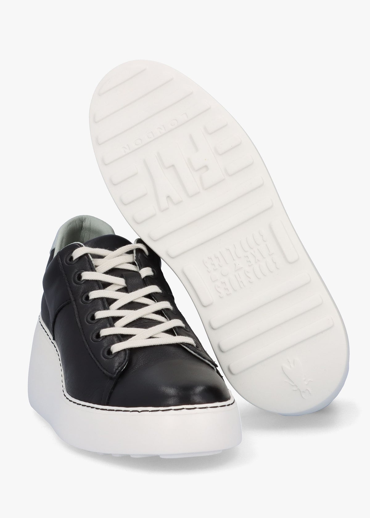 Delf Black Silver Leather Wedge Trainers