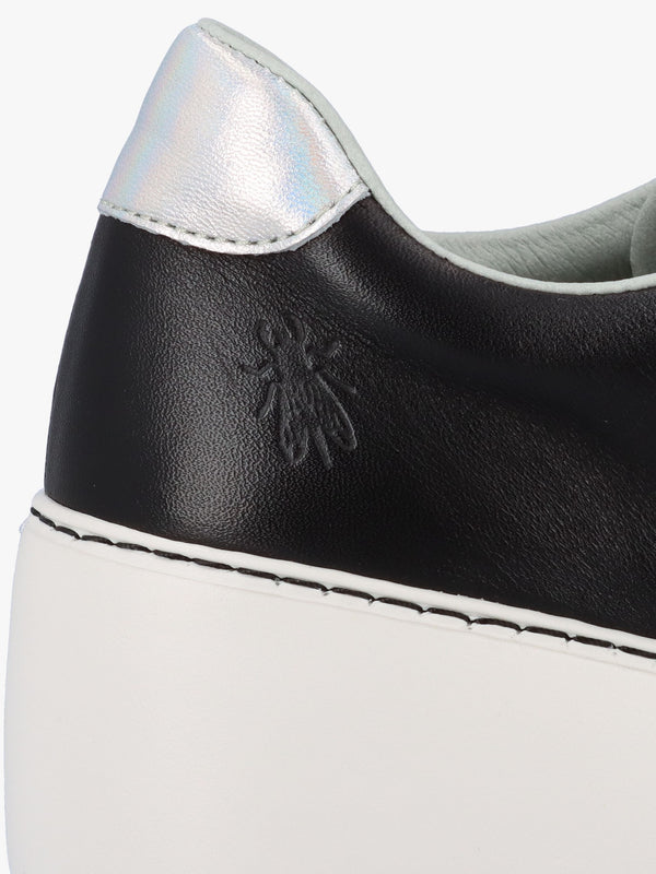 Delf Black Silver Leather Wedge Trainers